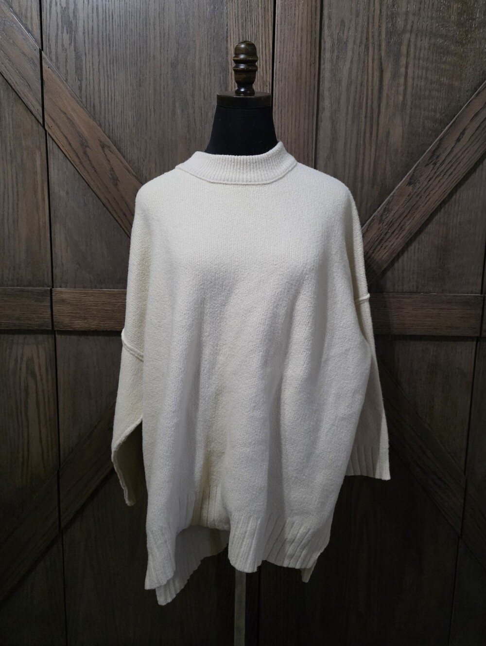 Free People Cream Oversized Mock Neck Sweater